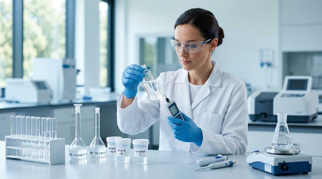 Laboratory testing of drinking water quality using professional equipment