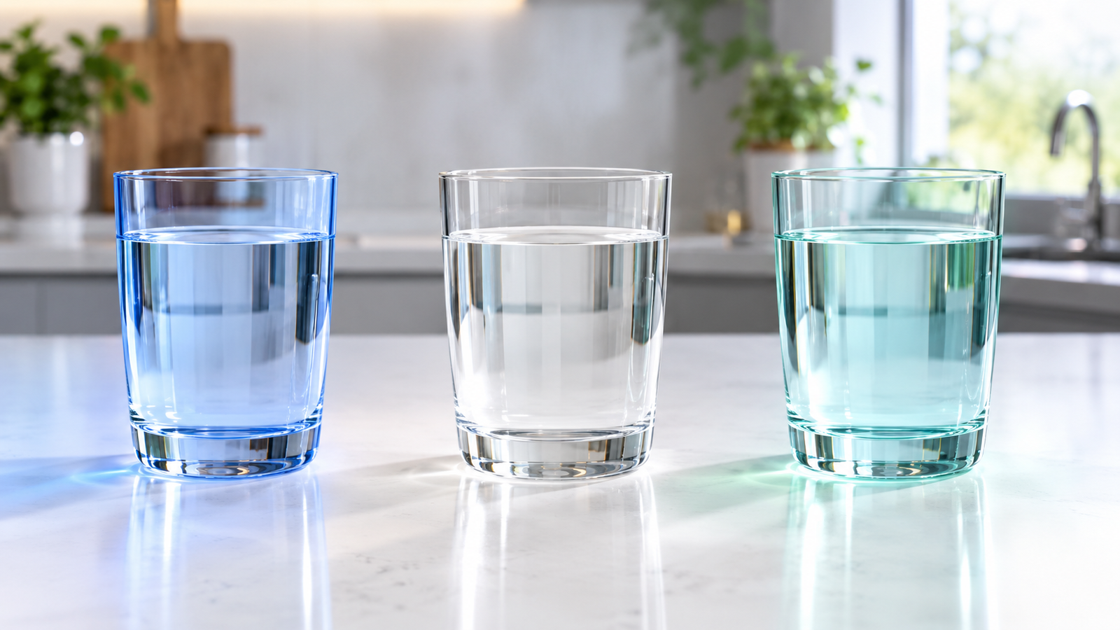 pH level of water from acidic to alkaline